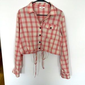 Pink plaid long sleeve top